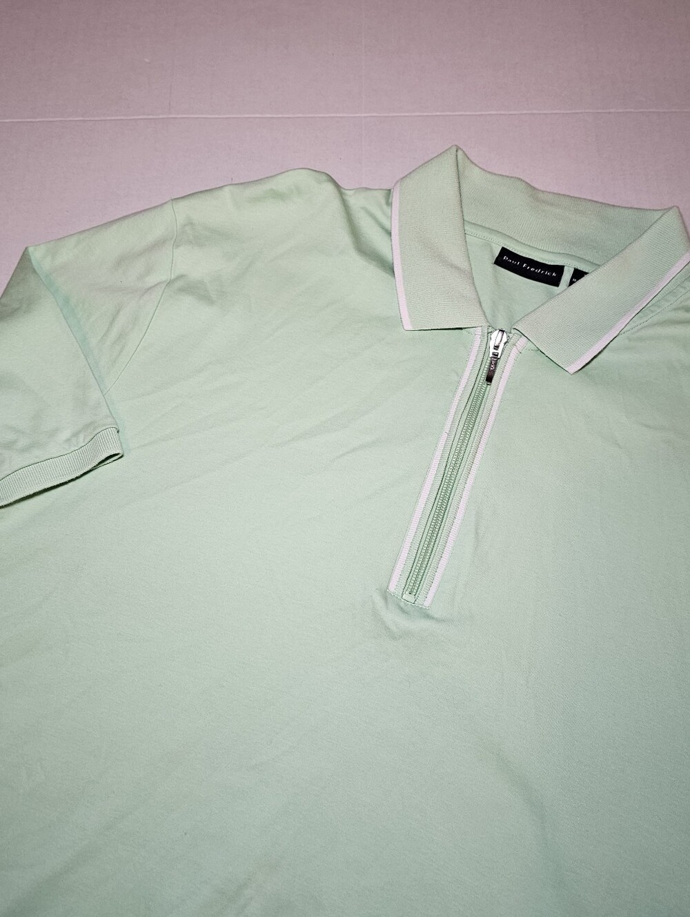 Paul Fredrick Men’s Qtr Zip Shirt Size XL Short Sleeve Mint Green